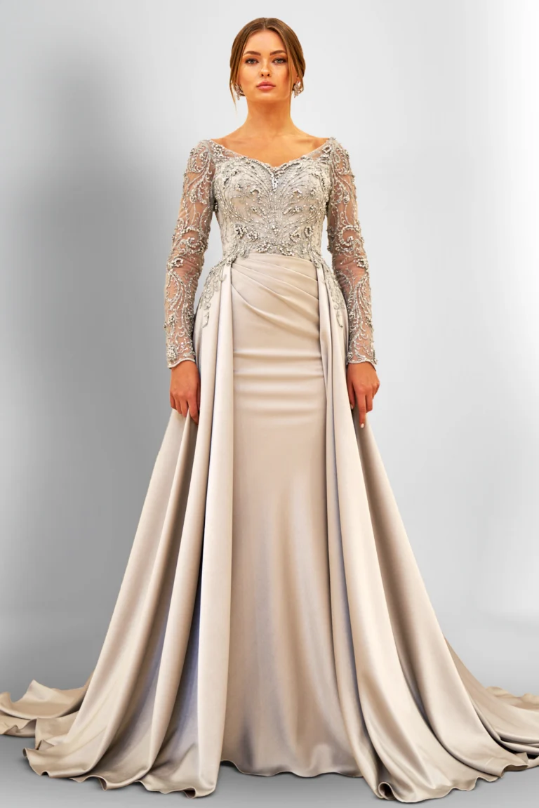 Hand Embroidered Draped Couture Gown with OverSkirt